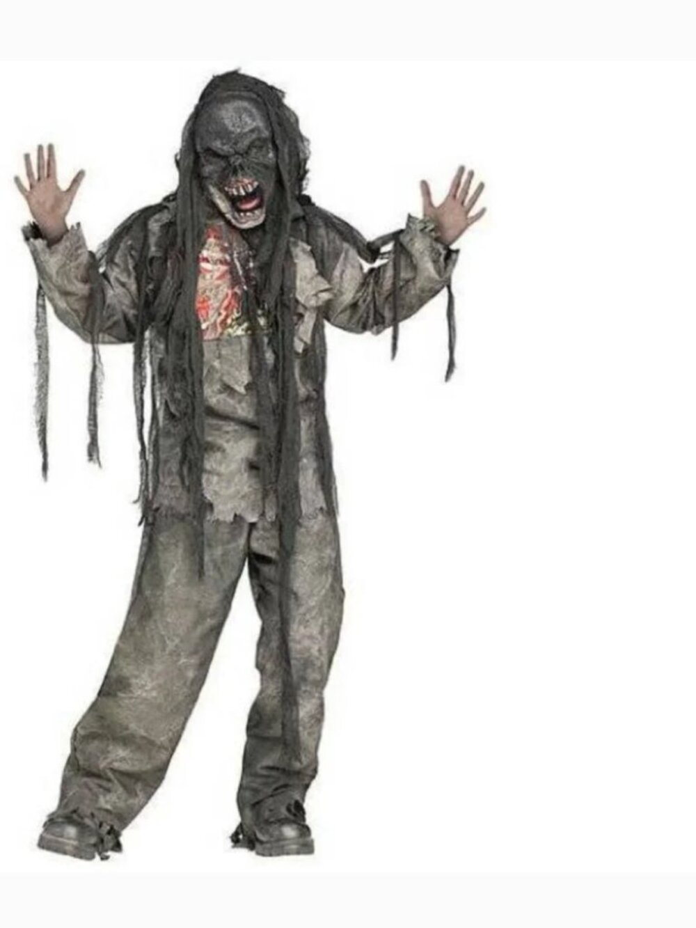 Burnt Zombie Halloween Costume 8/10 Scary 3 Pc Shirt Pants Mask 3-D Boys